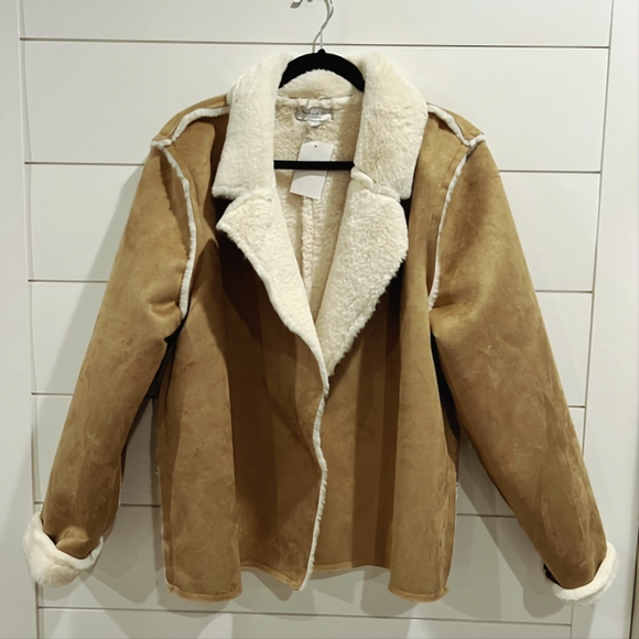 MICHAEL STARS Faux Fur Tan White Suede Kit Jacket - Picture 11 of 12